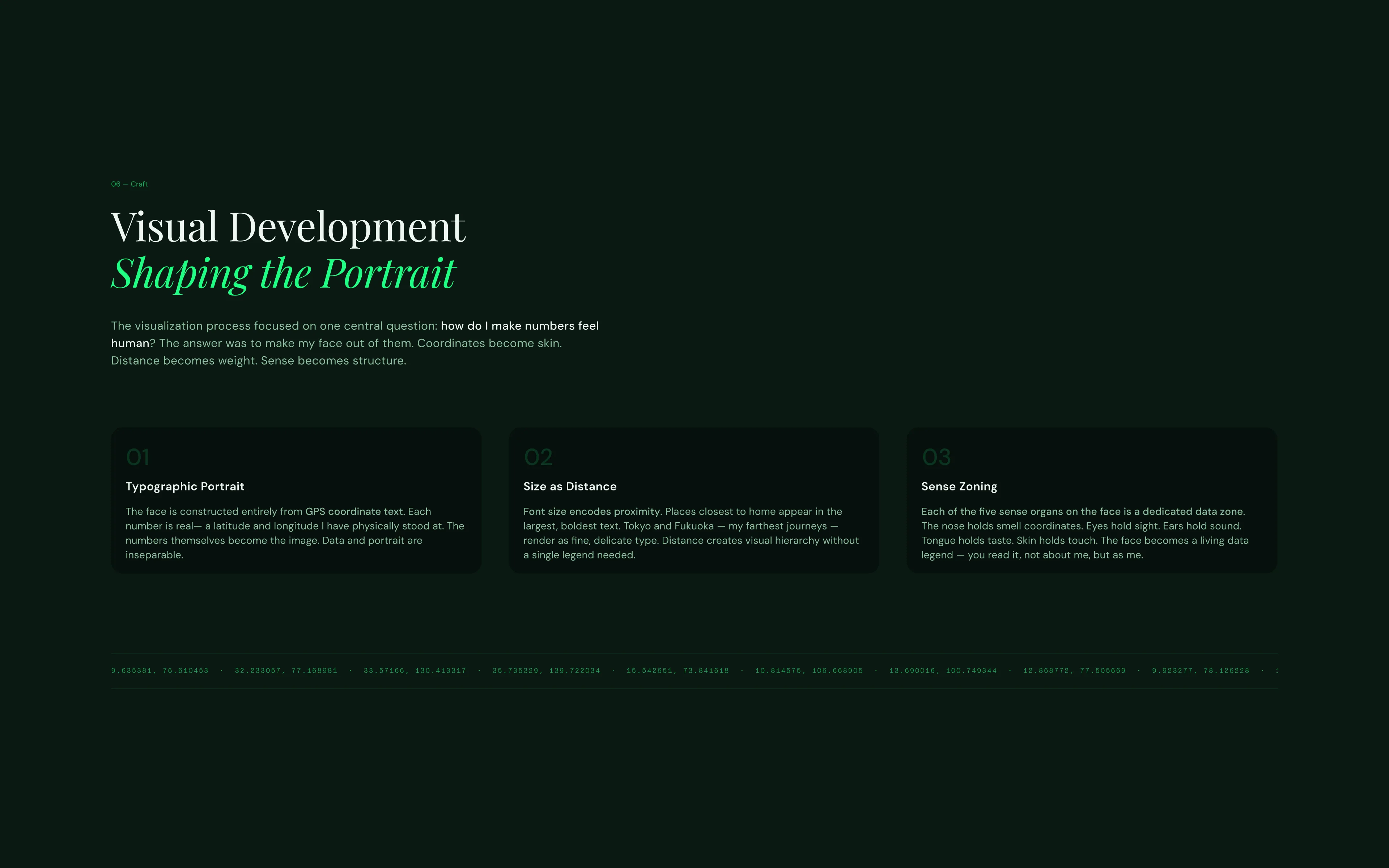 Visual development — shaping the portrait